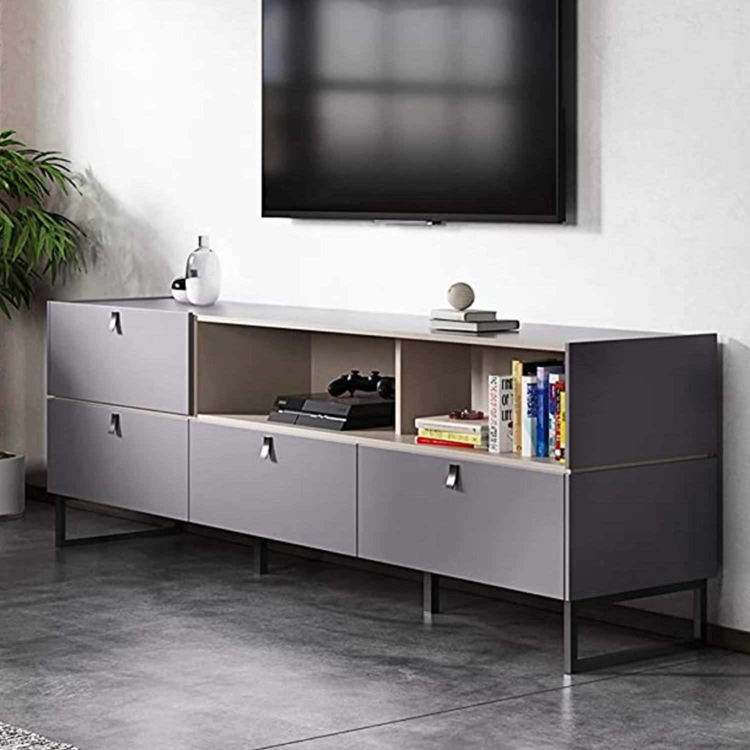 Read more about Wide grey tv stand with storage tvs up to 70 mamiko